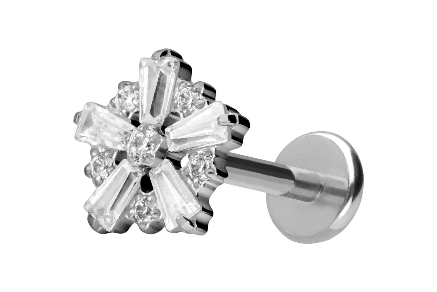 Titan Labret Piercing mit Push Fit SCHNEEFLOCKE
